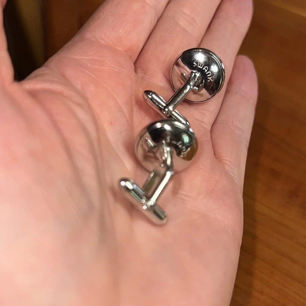 Swank Silver-tone Ruby Red Cuff Links